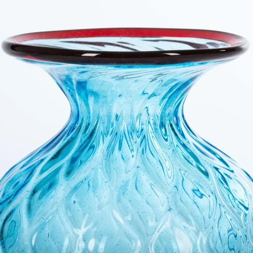 Officine di Murano 1295 1950 Piccolo vaso Balloton azzurro con bordo bordeaux