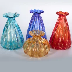 Officine di Murano 1295 1950 Set di 4 vasi a balze policromi