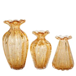 Officine di Murano 1295 1950 Set di 3 vasi in ambra con bolle d'oro