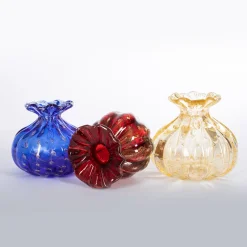 Officine di Murano 1295 1950 Set di 3 vasi policromi con bolle d'oro