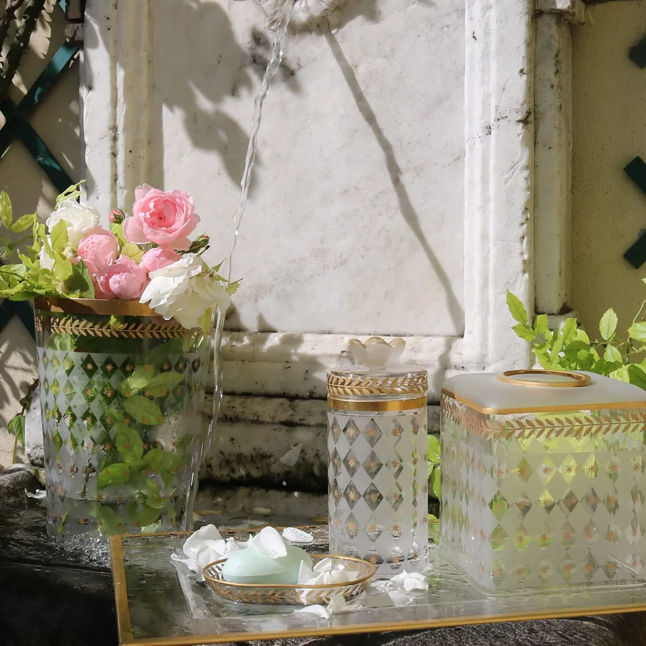 Griffe Montenapoleone by Vetrerie di Empoli Alloro Dettagli oro Foglia Copri fazzoletti di vetro