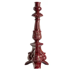 Fratelli Bevilacqua Alto Candelabro Barocco in Ceramica Bordeaux