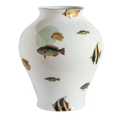 Grand Tour by Vito Nesta Amami Amphora Vaso in porcellana con pesci tropicali H27Cm