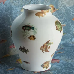 Grand Tour by Vito Nesta Amami Amphora Vaso in porcellana con pesci tropicali H27Cm