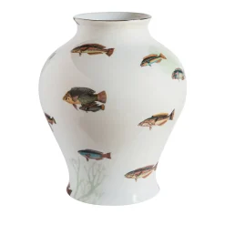 Grand Tour by Vito Nesta Amami Amphora Vaso in porcellana con pesci tropicali H32Cm