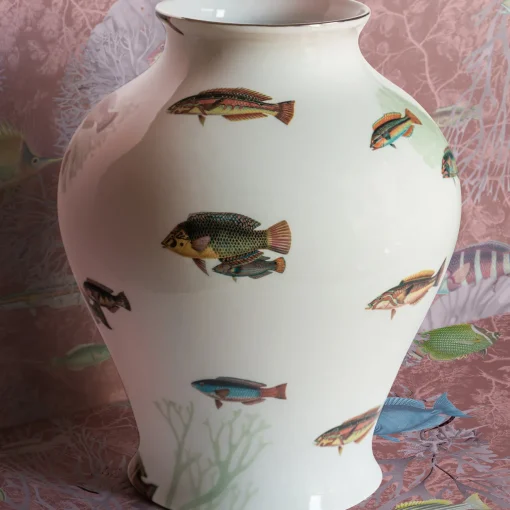 Grand Tour by Vito Nesta Amami Amphora Vaso in porcellana con pesci tropicali H32Cm