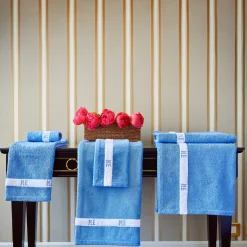 Verderoccia Asciugamano da bagno Pompidou in stile geometrico bianco e blu Assisi
