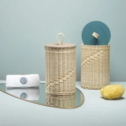 Mila Maurizi Barattolo Alto Goccia in Midollo con Coperchio in Legno Blu Pavone