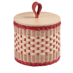 Mila Maurizi Barattolo Basso Perla in Midollo Bicolore Rosa/Naturale con Coperchio in Legno