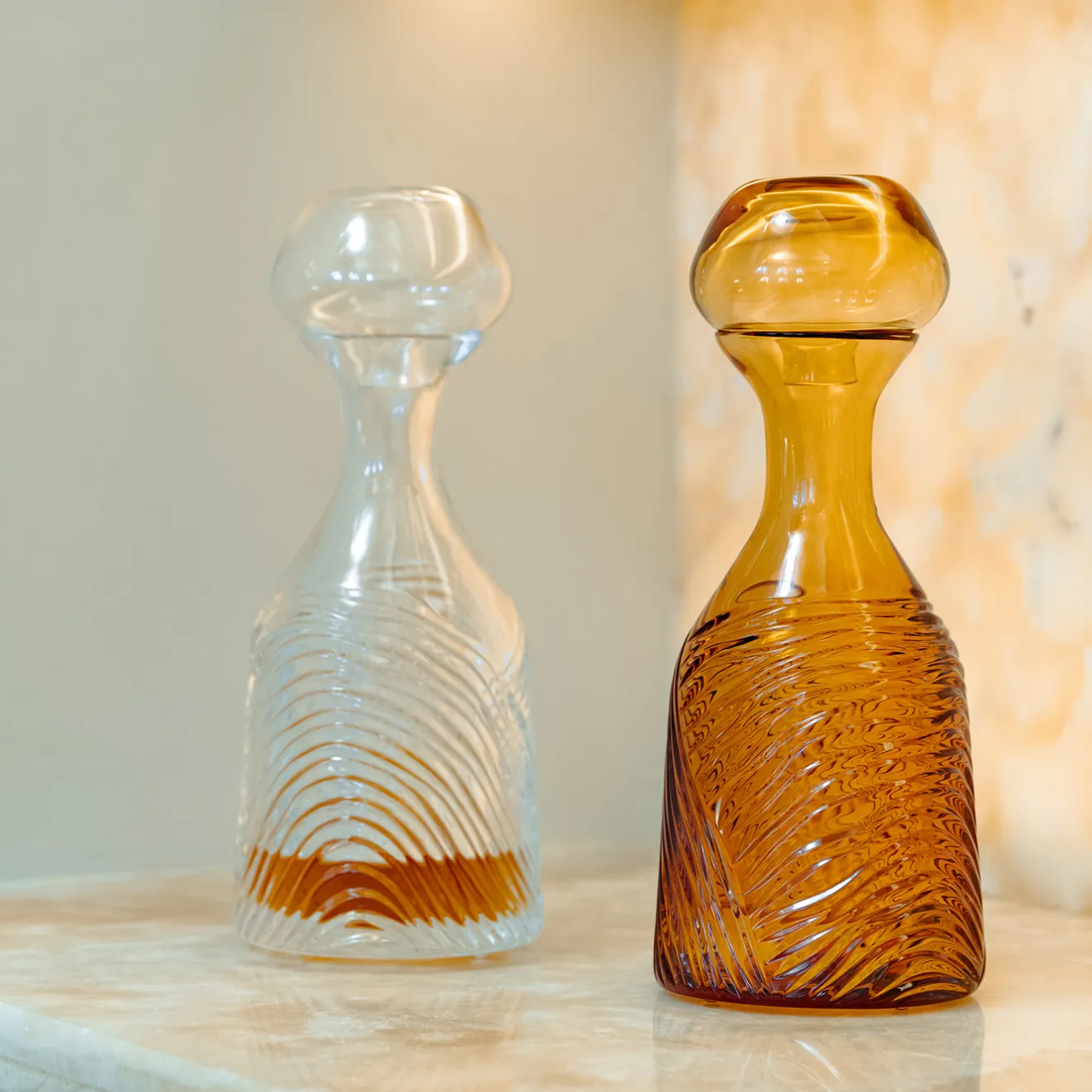 Studio Bojola Bottiglia Decorativa Grecale in Cristallo Ambra