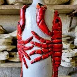 Ceramiche Ceccarelli Bottiglia in Ceramica Policroma con Aragosta