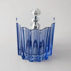 Greggio Box alta blu in cristallo con Coperchio Art Deco Placcato Argento