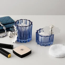 Greggio Box alta blu in cristallo con Coperchio Art Deco Placcato Argento