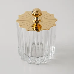 Greggio Box alta in cristallo con coperchio in stile Art Deco placcato oro