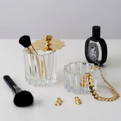 Greggio Box alta in cristallo con coperchio in stile Art Deco placcato oro