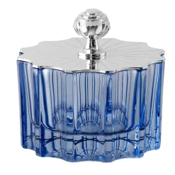 Greggio Box bassa Blu in cristallo con Coperchio Art Deco Placcato Argento
