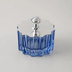 Greggio Box bassa Blu in cristallo con Coperchio Art Deco Placcato Argento