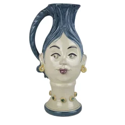 Alessandro Iudici Brocca in ceramica con donna dai capelli blu