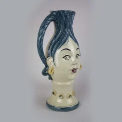 Alessandro Iudici Brocca in ceramica con donna dai capelli blu
