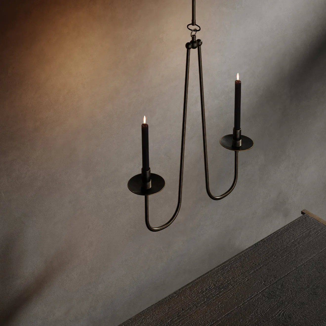 Renzo Serafini Candelabro da soffitto Penombra a doppio braccio in ottone scuro