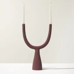 Ceramica Gatti 1928 Candelabro Delta in Ceramica Borgogna Opaco