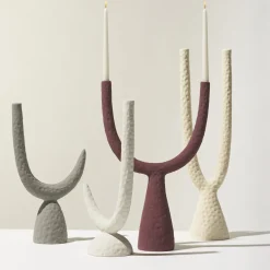 Ceramica Gatti 1928 Candelabro Delta in Ceramica Borgogna Opaco