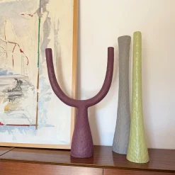 Ceramica Gatti 1928 Candelabro Delta in Ceramica Borgogna Opaco