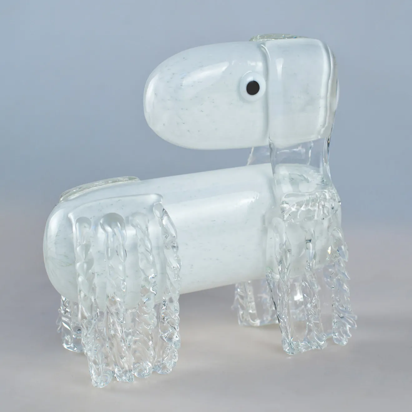 Venice Factory Cane bianco, scultura in vetro veneziano di Eliana Gerotto