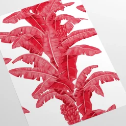 Wallpapers4Beginners Carta da parati a foglie di palma tropicale in rosso e bianco