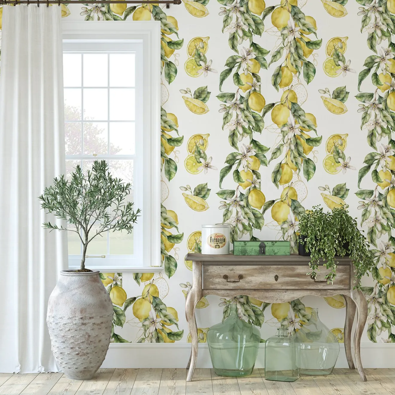 Wallpapers4Beginners Carta da Parati ad Acquerello con Limoni della Costiera Amalfitana