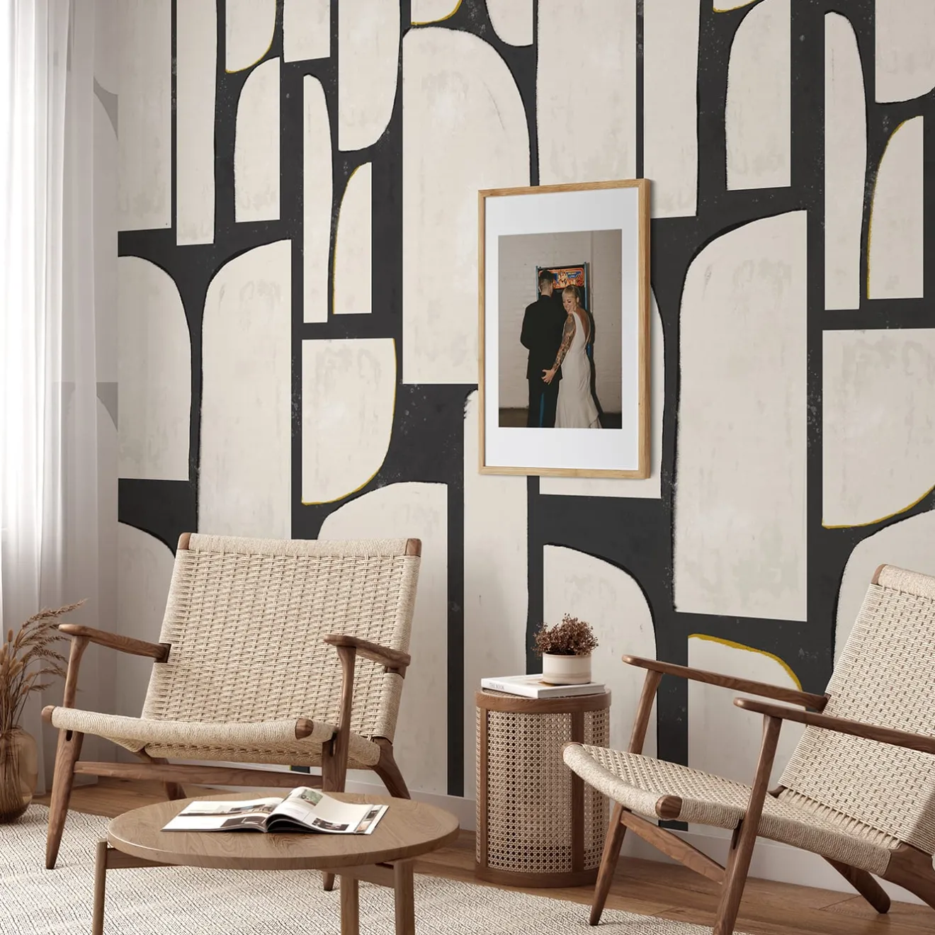 Wallpapers4Beginners Carta da parati astratta extra large in bianco e nero