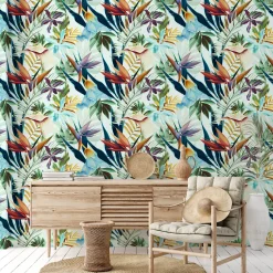 Wallpapers4Beginners Carta da parati Bali con stampa tropicale