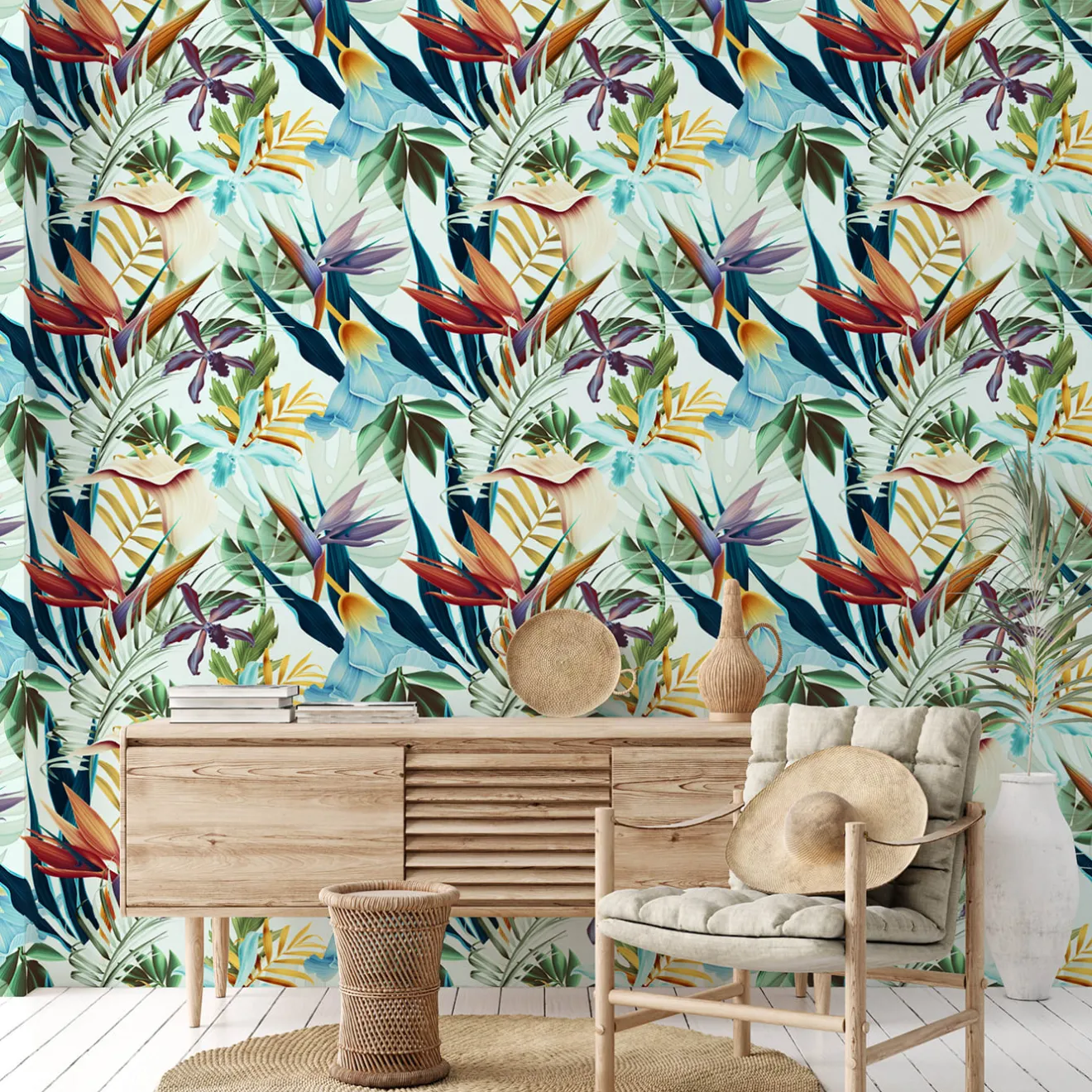 Wallpapers4Beginners Carta da parati Bali con stampa tropicale