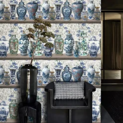 Wallpapers4Beginners Carta da Parati Chinoiserie con Vasi Ming