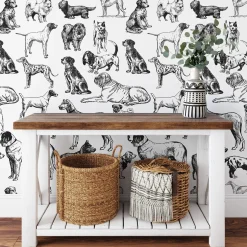Wallpapers4Beginners Carta da Parati con Cani Disegnati a Mano in Bianco e Nero
