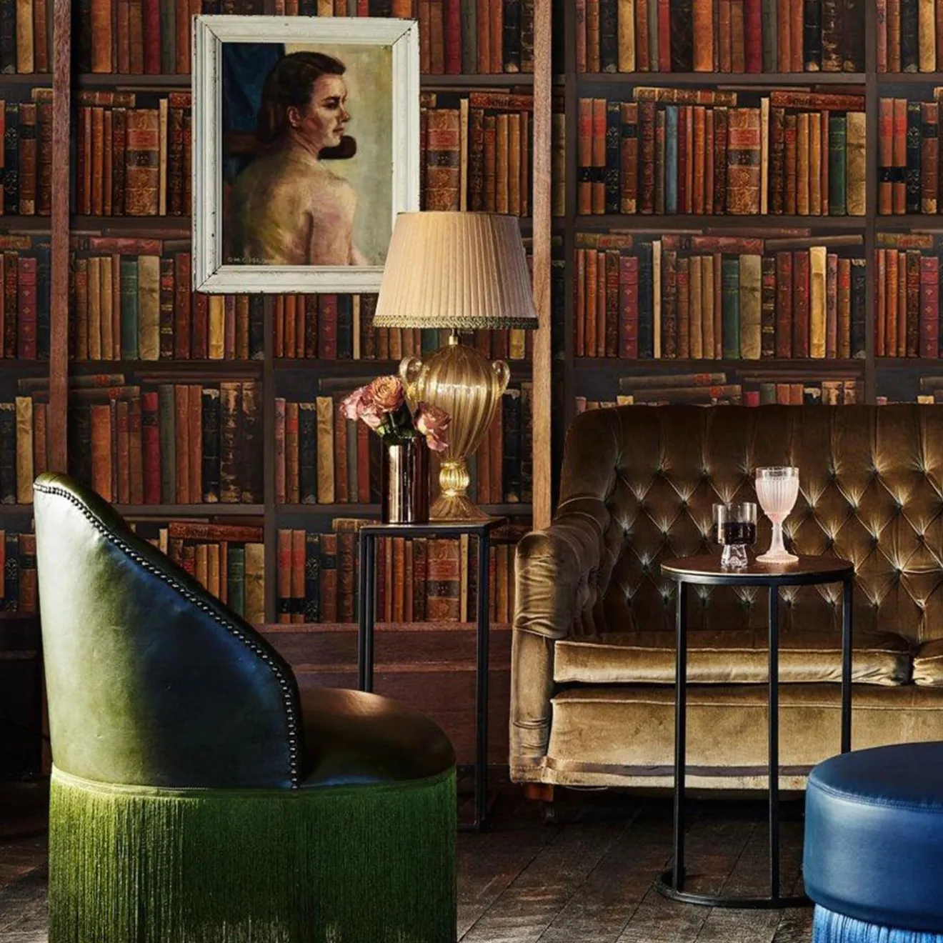 Wallpapers4Beginners Carta da Parati con Libreria Vintage