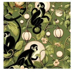 Wallpapers4Beginners Carta da parati con scimmie e lanterne