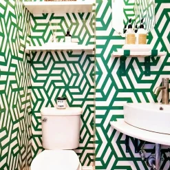 Wallpapers4Beginners Carta da Parati Geometrica Mid Century Modern Verde e Bianca