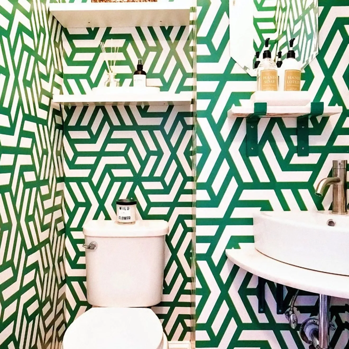 Wallpapers4Beginners Carta da Parati Geometrica Mid Century Modern Verde e Bianca