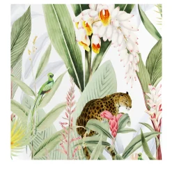 Wallpapers4Beginners Carta da parati vintage Foresta tropicale con giaguari e pappagalli