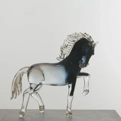 Zanetti Murano Cavallo rampante grande in vetro nero