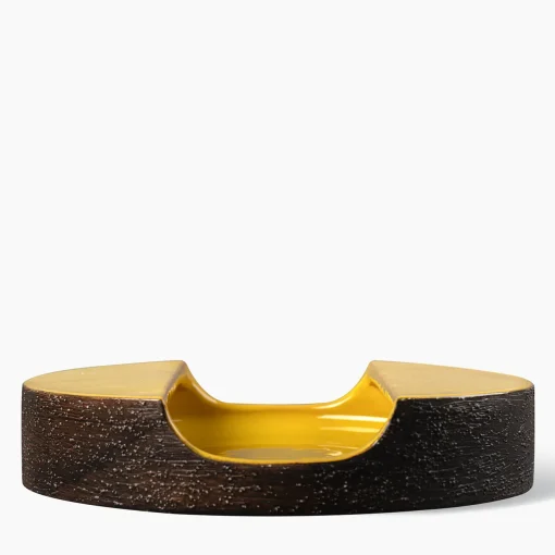 Bitossi Ceramiche Centrotavola Bolo Decorativo Giallo della Serie Tagliata di Aldo Londi