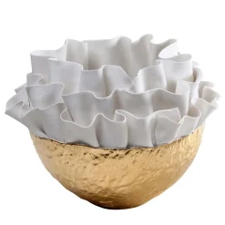 Fos Ceramiche Centrotavola in Porcellana Dorata Posidonia