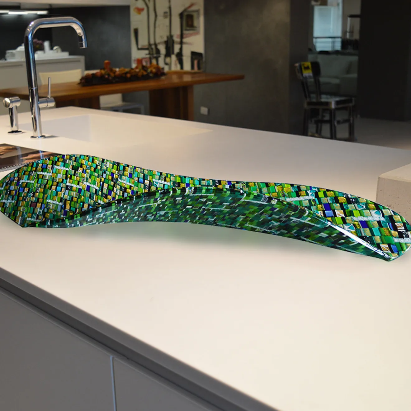 VéVé Glass Centrotavola in vetro di Murano verde Onda Sunshine di Andrea Orso