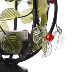 Edi Chirumbolo Centrotavola portacandele decorativo in legno con bacche e foglie in vetro N.2