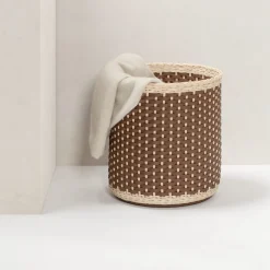 Giobagnara Cesto portaoggetti Monet in pelle e rattan