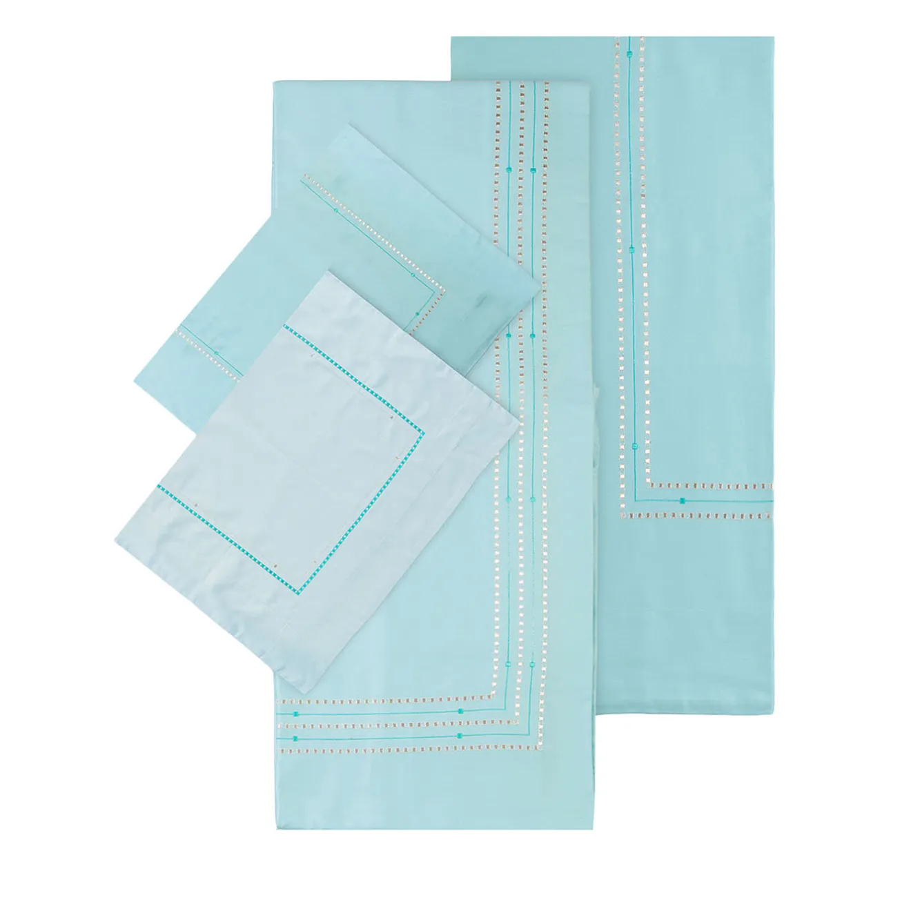 TessilArte Completo Letto Ametista Azzurro Chiaro Ricamato in Raso di Cotone