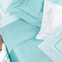 TessilArte Completo Letto Ametista Azzurro Chiaro Ricamato in Raso di Cotone