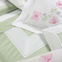 TessilArte Completo Letto Eucalipto Verde e Bianco in Raso di Cotone