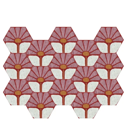 Studio Le Nid Composizione di Piastrelle Esagonali Rosa Janis con Motivo Floreale